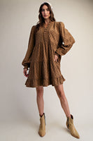 Easel Polka Dot Corduroy Tiered Dress