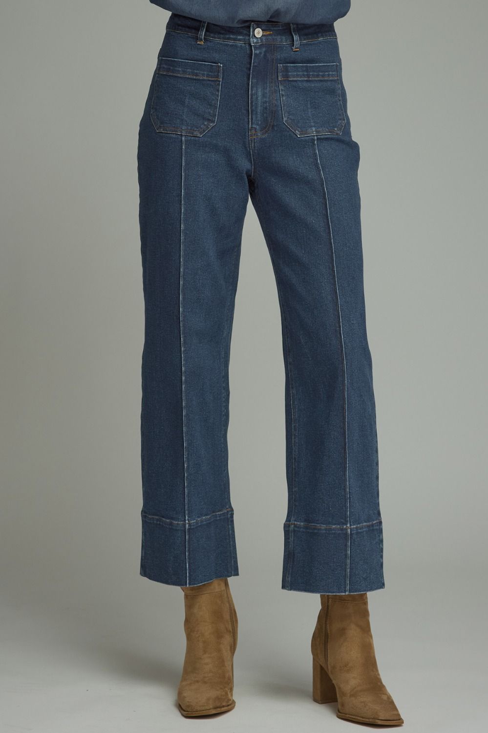 Entro Solid Wide Leg Pants in Dark Denim