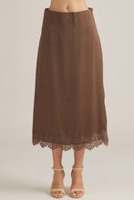 Entro Polka Dot Midi Skirt with Lace Trim in Mocha