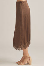 Entro Polka Dot Midi Skirt with Lace Trim in Mocha