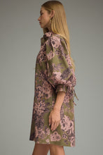 Entro Floral ¾ puff Sleeve Mini Dress in Olive