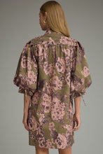 Entro Floral ¾ puff Sleeve Mini Dress in Olive