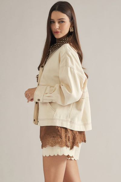 Entro Long Sleeve Jacket with Polka Dot Collar