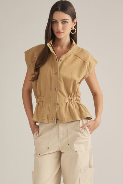 Entro Solid cap sleeve jacket in Camel