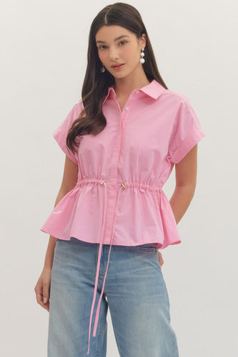 Entro Solid Cap Sleeve Top in Pink