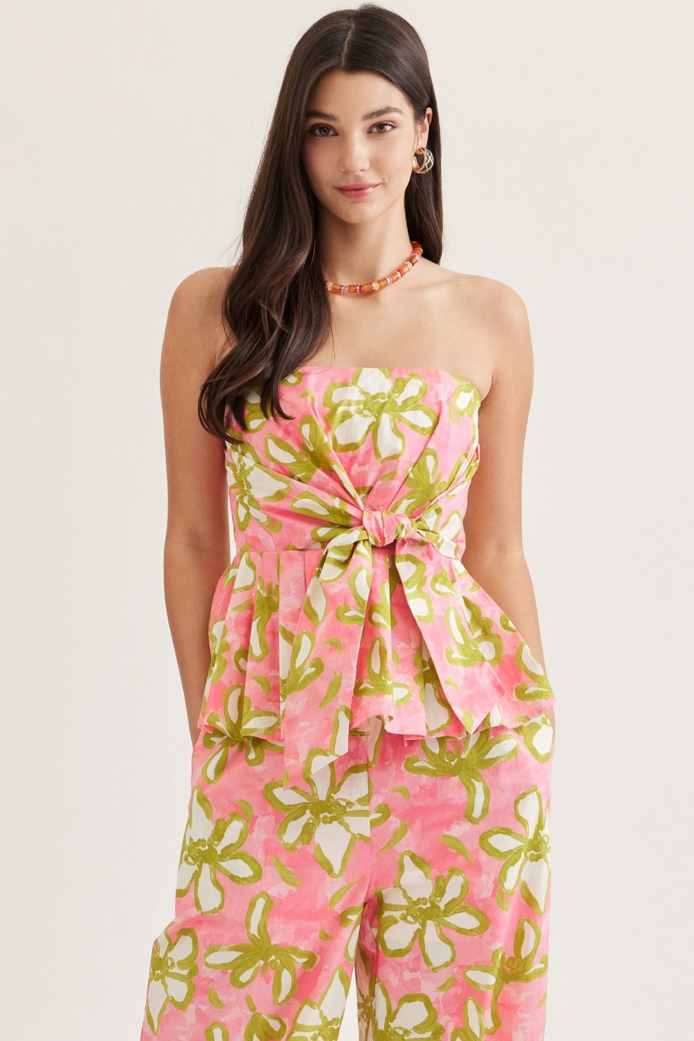 Entro Floral Strapless Peplum Top