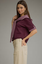 Entro Short Sleeve Top with Striped Scarf in Wine