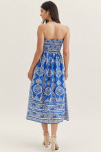 Entro Printed strapless midi dress in Blue