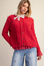 Easel BUTTON DOWN KNITTED SWEATER CARDIGAN IN RED