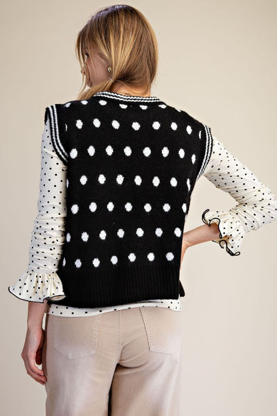 Easel Polka Dot Sweater Vest in Black
