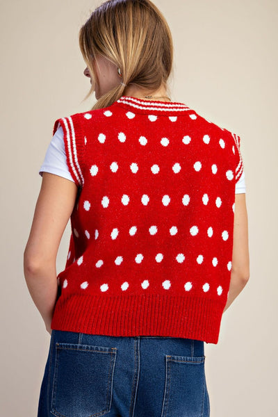 Easel Polka Dot Sweater Vest in Red
