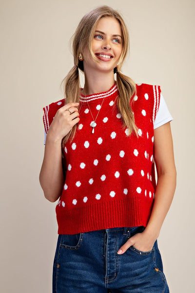 Easel Polka Dot Sweater Vest in Red