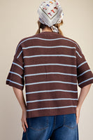 Easel Striped Sweater Cardigan in Brown