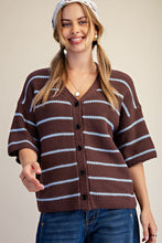 Easel Striped Sweater Cardigan in Brown