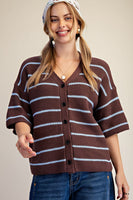 Easel Striped Sweater Cardigan in Brown