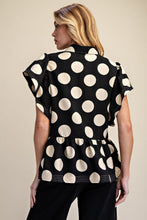 Easel POLKA DOTS BUTTON DOWN RUFFLE TOP
