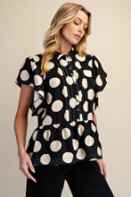 Easel POLKA DOTS BUTTON DOWN RUFFLE TOP