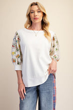 Easel Elbow Sleeve Terry Knit Top in Ivory
