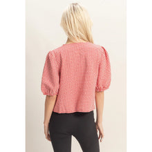 Gingham Bow Tie Puff Sleeve Blouse in Red