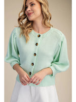 Short Puff Sleeve Button Down Sweater in Mint