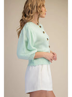 Short Puff Sleeve Button Down Sweater in Mint