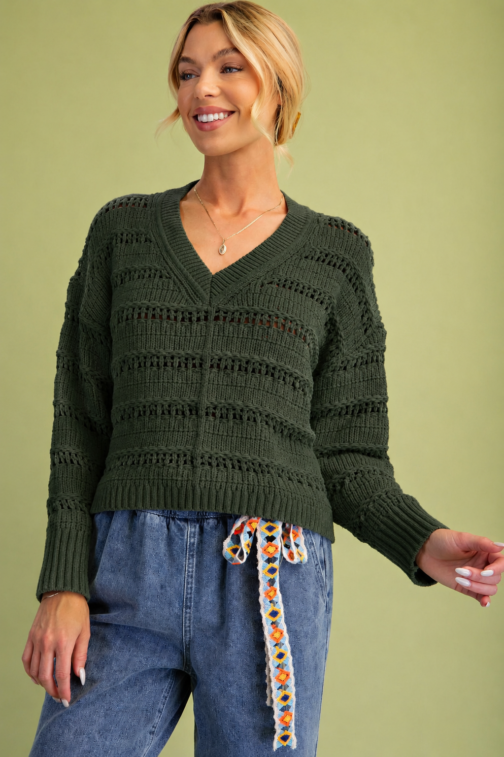 Carly Sweater Top in Forest Green