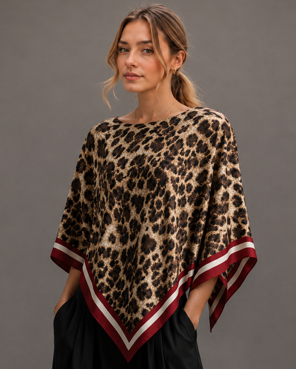 The Lorinda Leopard Print Satin Poncho