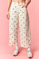 Peach Love Washed Distressed Stars Printed Twill Barrel Pants