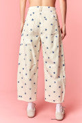 Peach Love Washed Distressed Stars Printed Twill Barrel Pants