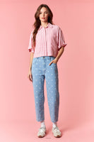 Peach Love Polka Dot Printed Denim Barrel Jeans