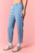 Peach Love Polka Dot Printed Denim Barrel Jeans