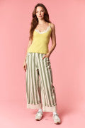 Peach Love Stripe Rolled Up Barrel Printed Jeans in Sage