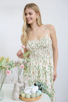 Floral Smocked Spaghetti Strap Midi Sundress