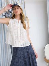 Lace Detail Sleeveless Button Down Top in White