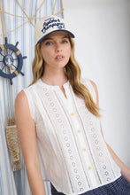 Lace Detail Sleeveless Button Down Top in White