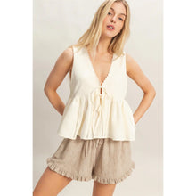 Lace Trim Tie Front Top in Cream