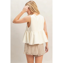 Lace Trim Tie Front Top in Cream