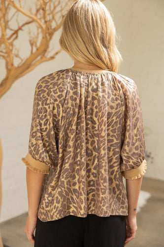 Voy Metallic Animal Print Puff Sleeve Top