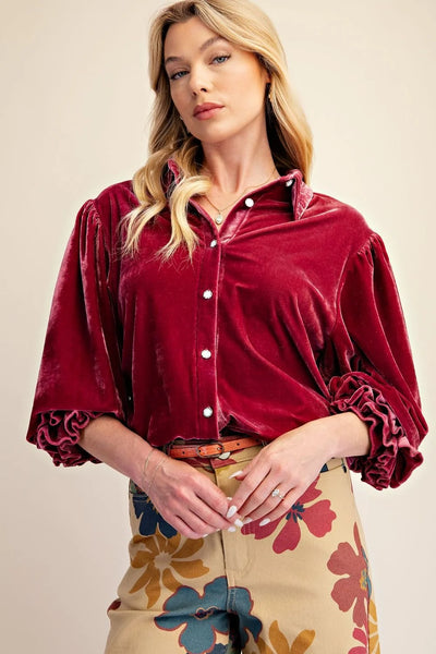 Emory Velvet Top in Wine