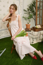 Stripe Tie Strap Detail Empire Waist Midi Dress in Red