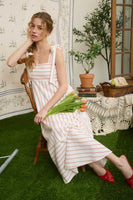 Stripe Tie Strap Detail Empire Waist Midi Dress in Red