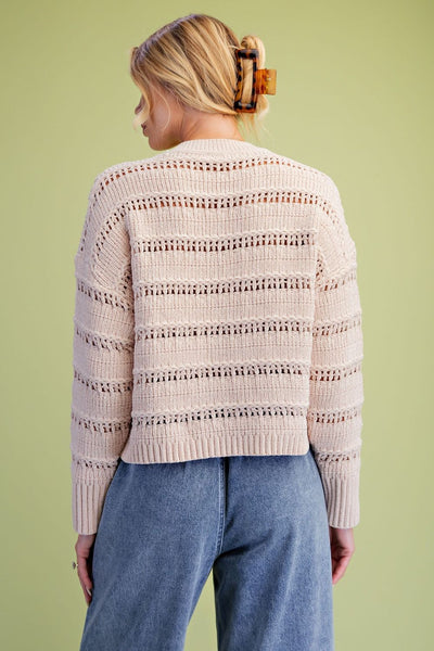 Easel Open Knitted Sweater Top in Natural