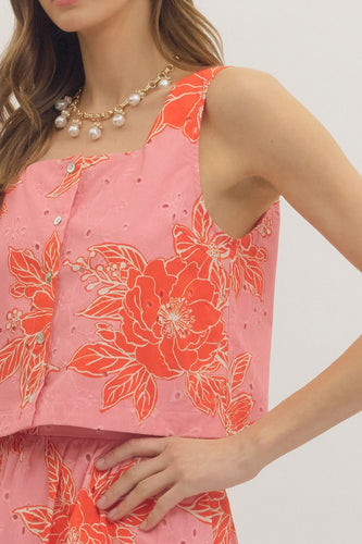 Entro Botanical print sleeveless square neck top