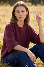 She + Sky Half Sleeve Button down Sweater in Wine