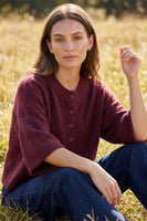 She + Sky Half Sleeve Button down Sweater in Wine