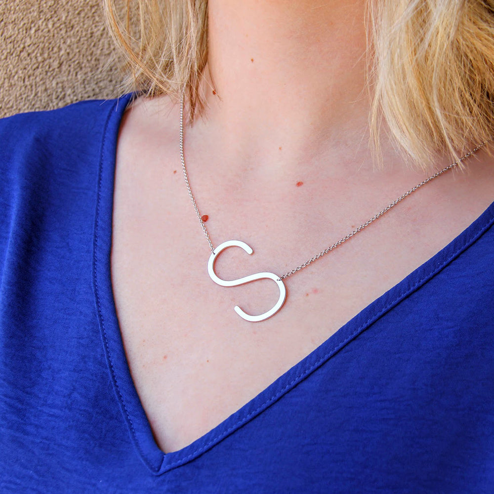 Personalized Initial Letter Necklace with Custom Engraving - Custom Initial  Necklace - Oversized Letter Necklace - Sideways Initial Necklace for Women  - Gift for Her - Jewelry Gift Set - Walmart.com