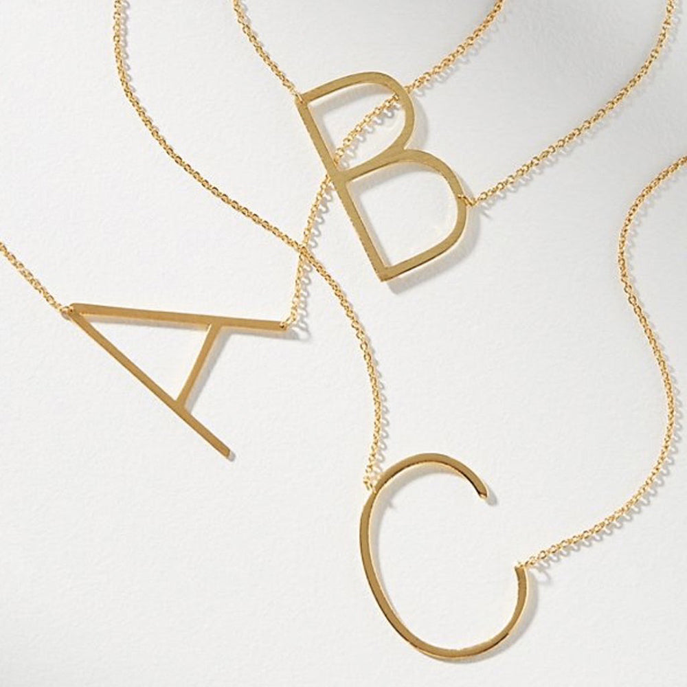 Solid 14K Custom Sideways Letter Necklace, 18K Gold women Letter Necklace –  SILIICE