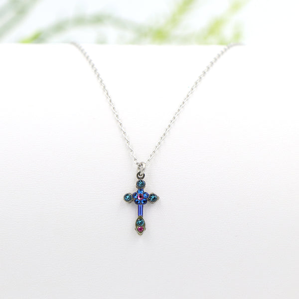 Firefly Petite Cross Necklace Blue