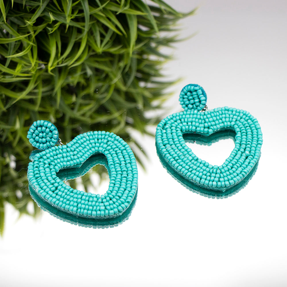 JSC Beaded Heart Earrings Turquoise