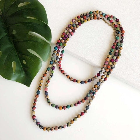 Fair Trade Kalei Beaded Kantha Wrap Necklace